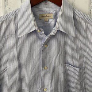 Tommy Bahama Blue White Stripe Men's Dress Shirt Size 16.5 34/35
